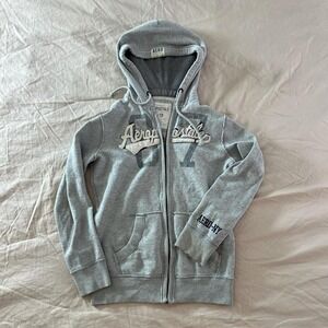 Aeropostale Men's Grey and White Hoodie